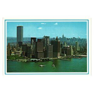 Vintage Postcard Aerial View Lower Manhattan NYC Twin Towers World Trade Center